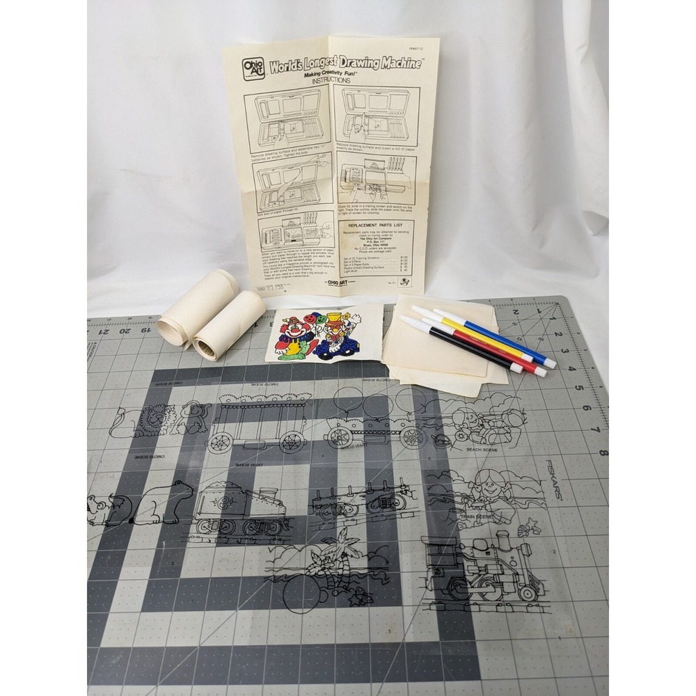 Ohio Art Worlds Longest Drawing Machine Replacement Paper Pens 10 Plastic Scenes